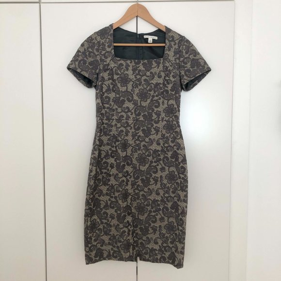 Banana Republic Grey Lace Patterned Midi Dress size 4 - Picture 1 of 10